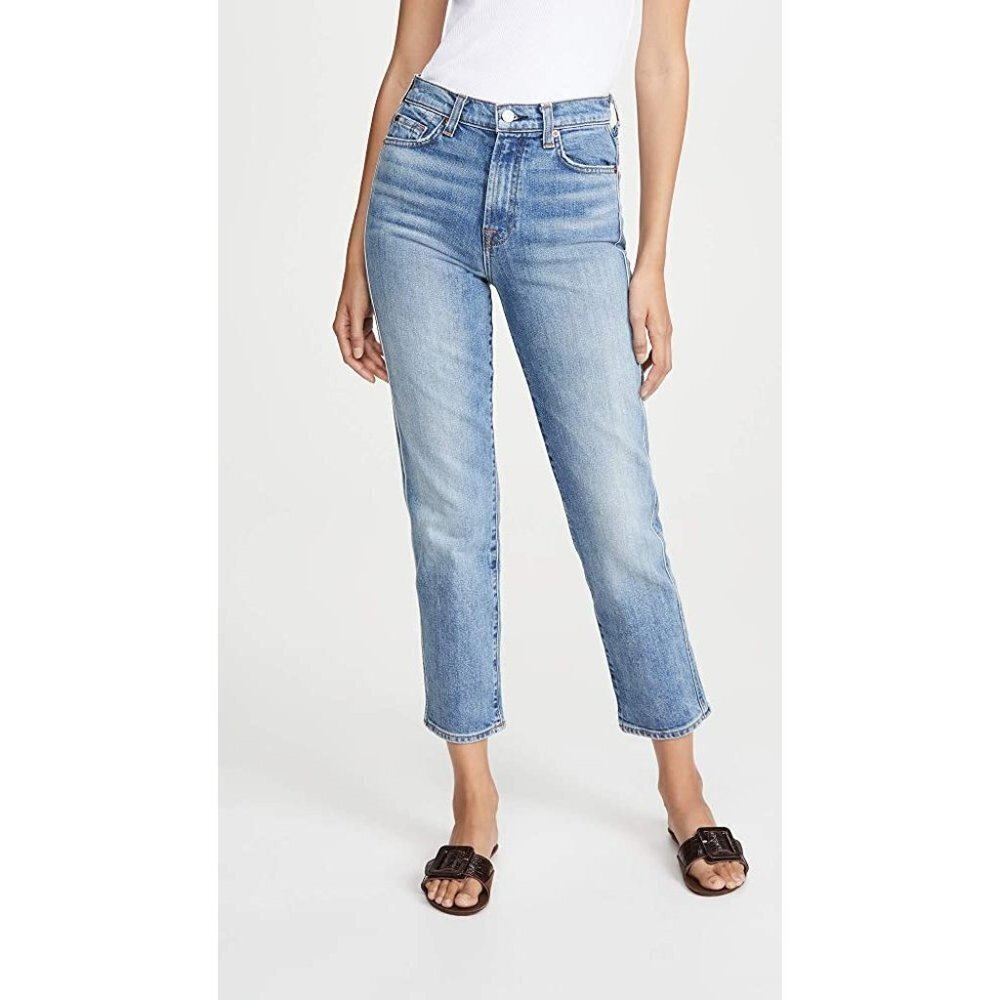 7 For All Mankind High Waist Cropped Straight Jeans 28